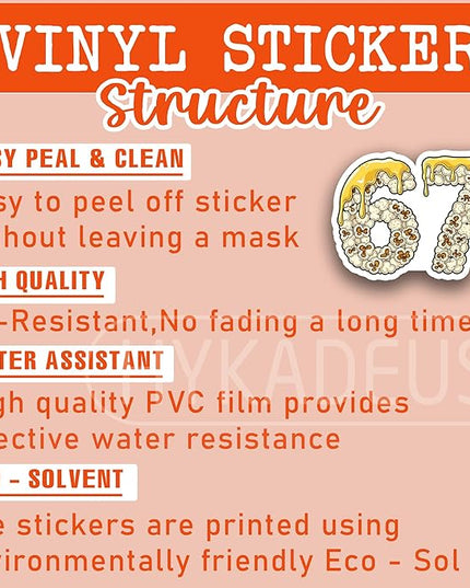 (3Pcs) 67 Popcorn Dripping Meme Stickers Funny Six Seven Gen Alpha Slang 6 7 Numbers Vinyl Decals Waterproof for Laptop, Water Bottle, Tumbler, Scrapbooking, 3" x 2.2"