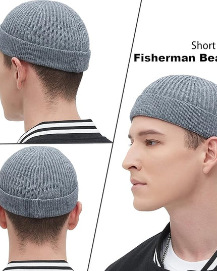 Fisherman Beanie Hats for Men Women,Wool Knit Trawler Skull Cap,Watch Cap,Spring Fall Winter Warm Short Hats