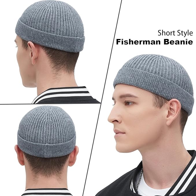 Fisherman Beanie Hats for Men Women,Wool Knit Trawler Skull Cap,Watch Cap,Spring Fall Winter Warm Short Hats