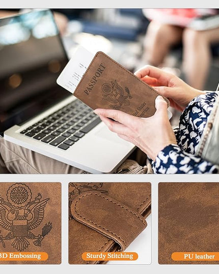 TIGARI Passport Holder for Travel Women Men, PU Leather Waterproof RFID Wallet Cover Case Sleeve, Valentines Day Gifts, Vacation Plane Cruise Travel Document Organizer Essentials
