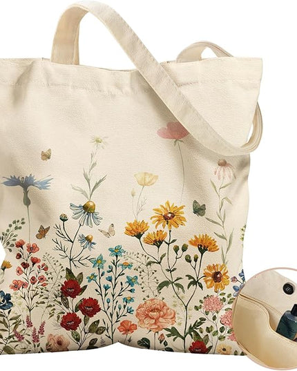 Aesthetic Tote Bag for Women- with Magnetic Buckle and Zipper Inner Pocket Cloth Cotton Canvas Tote Bags