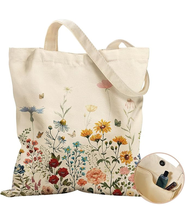 Aesthetic Tote Bag for Women- with Magnetic Buckle and Zipper Inner Pocket Cloth Cotton Canvas Tote Bags