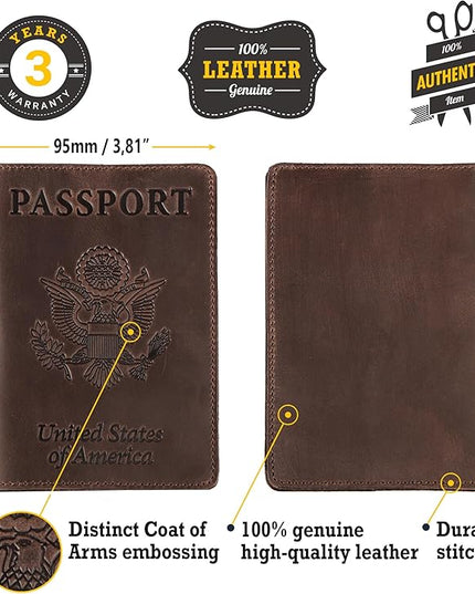 Shvigel US Leather Passport Book Cover - Thin American Travel Passport Holder - Premium International USA Passport Protector Case for Women Men (Brown Vintage)