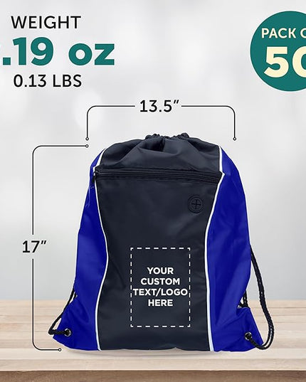 DISCOUNT PROMOS Two-Tone Drawstring Backpack Non-Woven -50 pack - Customizable Text, Logo - Durable Sports Backpacks- Ideal for Work, Sports, Travel, Gym & More - Blue