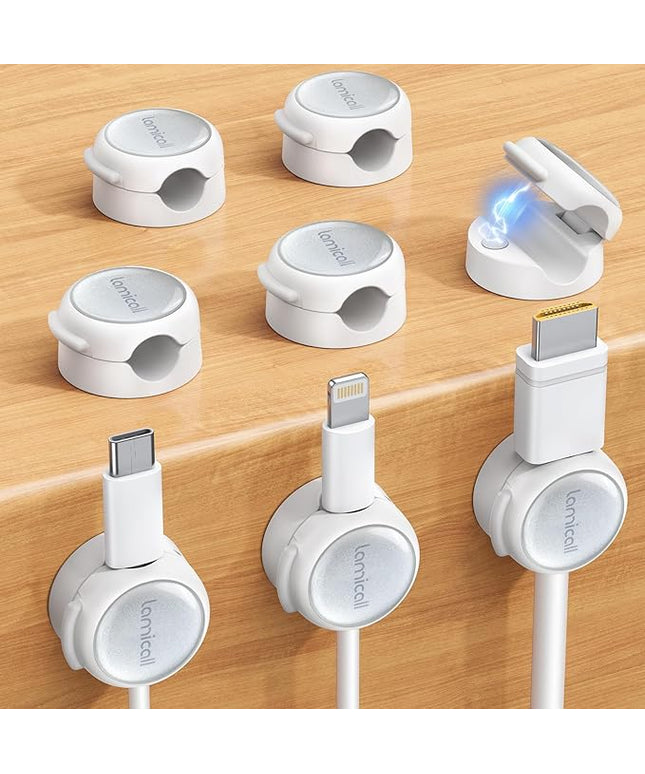 Magnetic Cable Clips Cord Organizer - Lamicall 8Pack [Crystal-Clear & Silver Shine] Cable Management Holder for Phone Charging Cord, Strong Adhesive for Nightstand, Home Office Desk Decor Accessories