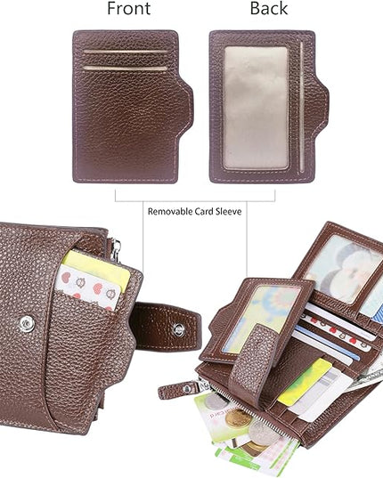 AINIMOER Women's RFID Blocking Leather Small Compact Bi-fold Zipper Pocket Wallet Card Case Purse with id Window