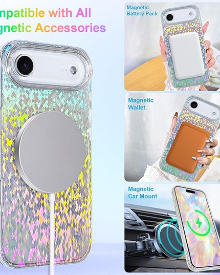 Glitter Case for iPhone Air Case for Women Girls [Compatible with Magsafe] Clear Cute Girly Aesthetic Colorful Iridescent Rainbow Sparkly Sparkle Bling Magnetic Protective Phone Cover
