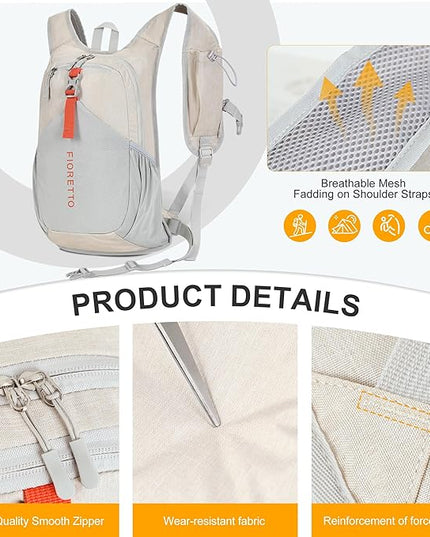 FIORETTO 20L Hiking Backpack for Women Men Mini Packable Backpack Lightweight Small Daypack for Camping Travel Outdoor, Beige