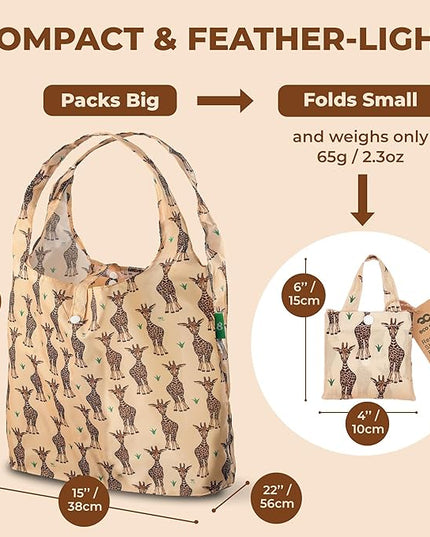 ECO CHIC Foldable Reusable Grocery Bags - Lightweight, Recycled & Reusable Shopping Bag - Waterproof Packable Tote