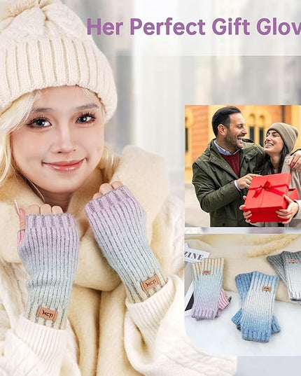 MCTi Winter Gloves for Women, Fingerless Mittens Knitted, Typing Gloves with Long Wrist Cuff, Warm for Cold Weather