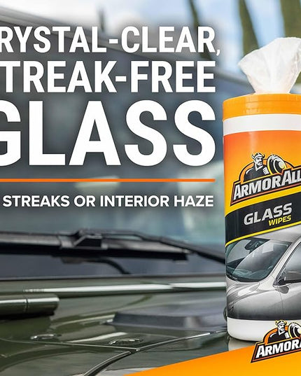 Armor All Car Glass Wipes, Auto Glass Cleaner for Film and Grime, 30 Count