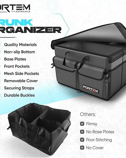 FORTEM Trunk Organizer For SUV Car Trunk Organizer, Foldable Storage, Car Accessories for Women Men, Collapsible Bag, Perfect Christmas Gifts, 600D Oxford, Non Slip Bottom, Straps, Soft Cover (50L)