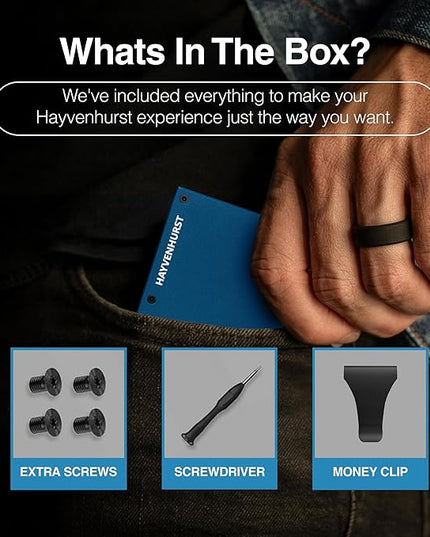 Hayvenhurst Wallet For Men - Reinvented Design Men's Wallet - Slim, Minimalistic & Seamless, Blocks RFID Scanners with a Money Clip (Navy)