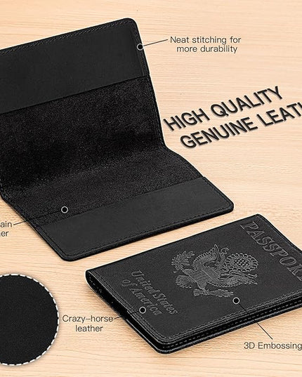 BIAOTIE Premium Leather Passport Holder Covers, Rfid Travel Wallet Passport Document Holder, Travel Essentials Wallet Cover Case for Men and Women (Black)