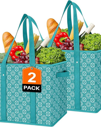 WISELIFE Reusable Grocery Bags [2 Pack],Large Grocery Tote Bag Water Resistant Shopping Bags Foldable Grocery Bag for Clothes,Shoes and Picnic,Green