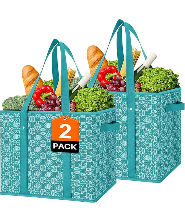 WISELIFE Reusable Grocery Bags [2 Pack],Large Grocery Tote Bag Water Resistant Shopping Bags Foldable Grocery Bag for Clothes,Shoes and Picnic,Green