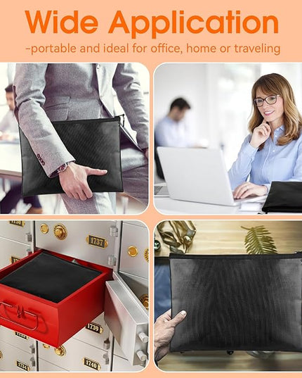 Fireproof Document Bag (10"x13.5"), Waterproof Holder with Zipper for Passport, Important Papers, Cash, Money and Valuables, Secure Storage Organizer for Travel, Home, Office