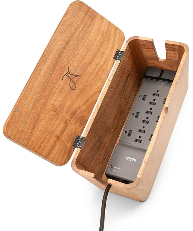 Large Cable Management Box - Acacia Wood - Cable Organizer Box and Power Strip Box for Electrical Cord Management - Hide Desk Cord and Floor Cables - Wire Storage and Organization for Cords