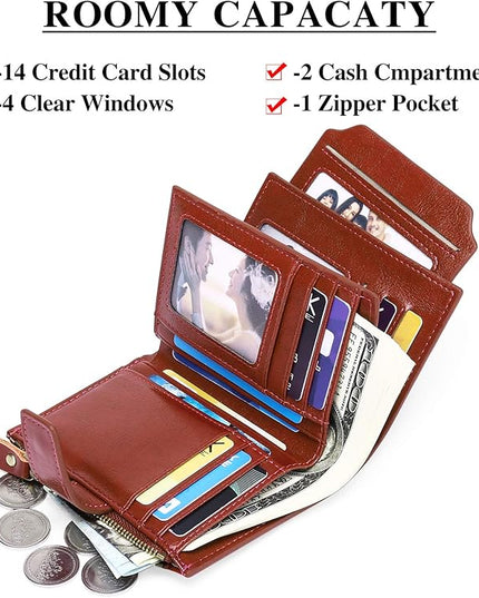 FALAN MULE Small Wallet for Women Leather Bifold Compact RFID Blocking Small Womens Wallet Purse