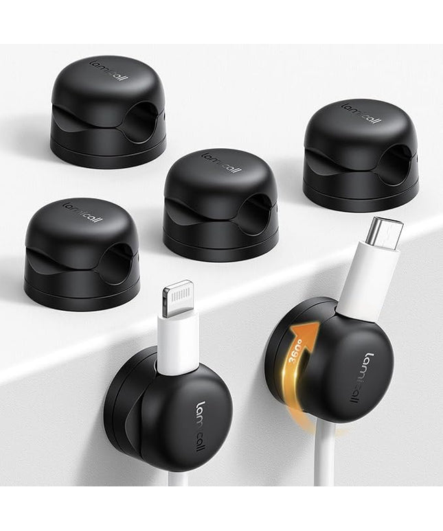 6Pack Rotatable Cord Organizer, Spring Cable Clips - Lamicall [1s Lock] Cord Holder, Desk Phone Charger Cable Management, Adhesive Wire Organizer Keeper for Nightstand, Home Office Accessories