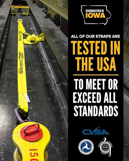 US Cargo Control, Fixed End Tie Down Strap with Flat Hook and Bolt Loop, 2 Inch Wide X 11 Inch Long, Yellow Ratchet Straps, Dependable Utility Strap, 3,333 Pound Working Load Limit, Case of 40