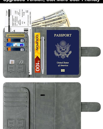 Airtag Passport Holder Cover Wallet Travel Essentials Leather Rfid Blocking Case Vacation Luggage Must Haves Travel Accessories for Men Women (117#Grey)