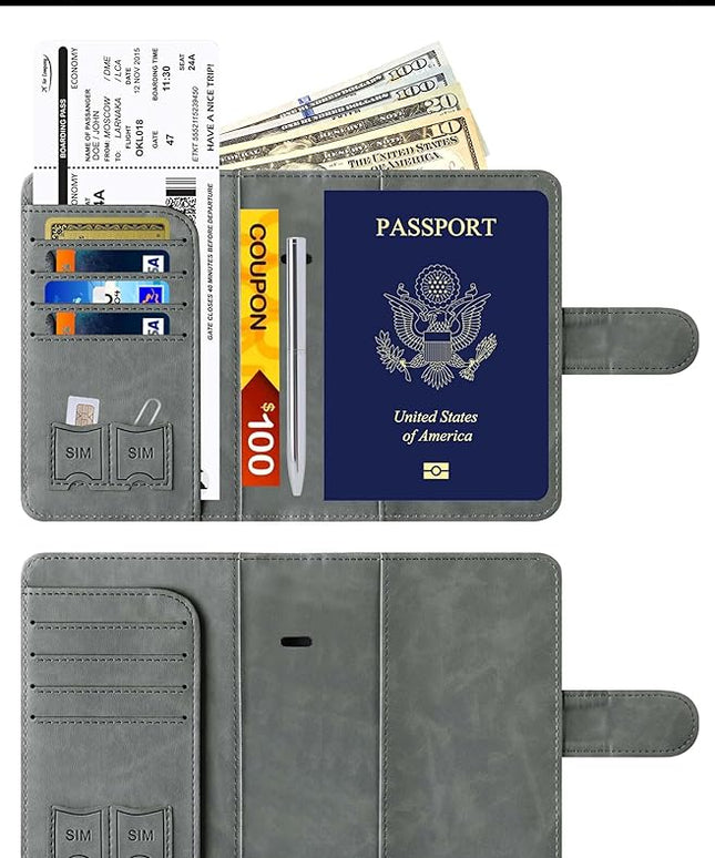 Airtag Passport Holder Cover Wallet Travel Essentials Leather Rfid Blocking Case Vacation Luggage Must Haves Travel Accessories for Men Women (117#Grey)