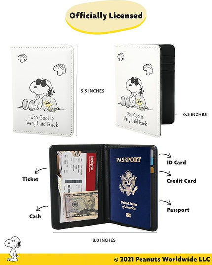 Peanuts Joe Cool Snoopy Passport Cover Official License, Cute Passport Holder for Travel, Snoopy Gifts