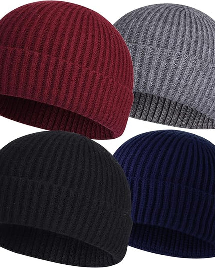 ROYBENS 4 Pack Wool Fisherman Beanies for Men, Knit Short Watch Cap Winter Warm Hats