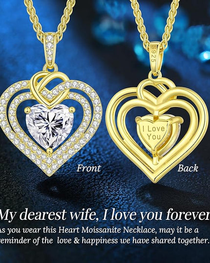 OOBEE Moissanite Heart Necklaces for Women, 1- 4 Carat Moissanite 925 Sterling Silver Gold Plating Fine Women Necklace，Ideal Anniversary Birthday Christmas Valentine Mothers Day Jewelry Gifts for Mom Wife Her Girlfriend