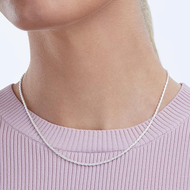 Amazon Essentials Sterling Silver Diamond Cut 14 Inches Rope Chain Necklace