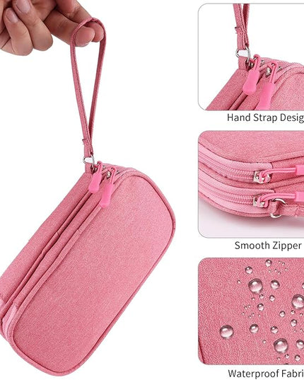 JIAKAI Travel Cable Organizer,Electronics Accessories Organizer Bag,for Charger, Phone, memory card,Travel Gadget Bag-Pink