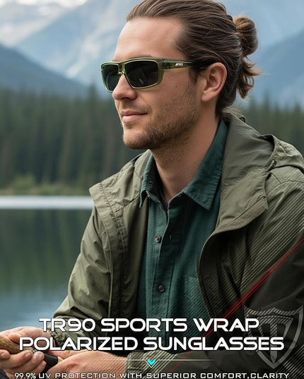 ATTCL Polarized Sunglasses Men for Fishing: UV Protection Lightweight TR90 Sports Wrap Sun Glasses Driving Golf Running