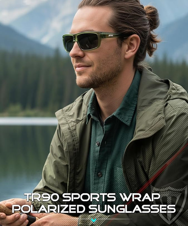 ATTCL Polarized Sunglasses Men for Fishing: UV Protection Lightweight TR90 Sports Wrap Sun Glasses Driving Golf Running