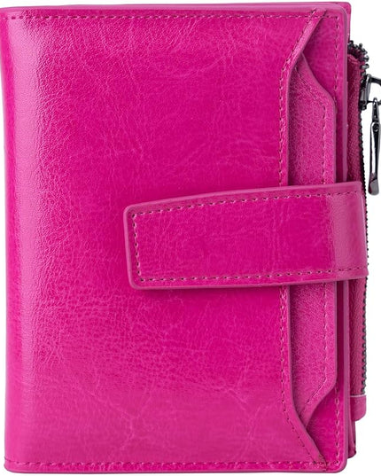 Bveyzi Women's Small Leather RFID Blocking Bifold Zipper Pocket Wallet Ladies Credit Card Slots Purse with id Window