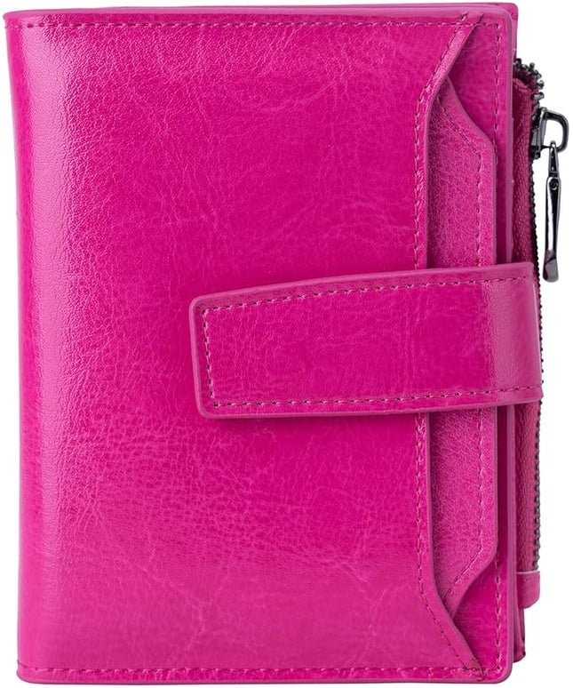 Bveyzi Women's Small Leather RFID Blocking Bifold Zipper Pocket Wallet Ladies Credit Card Slots Purse with id Window