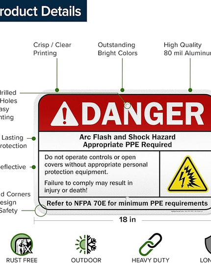 Danger Arc Flash And Shock Hazard Appropriate PPE Required Sign, 12x18 Inches, 3M EGP Reflective .063 Aluminum, Fade Resistant, Made in USA by My Sign Center