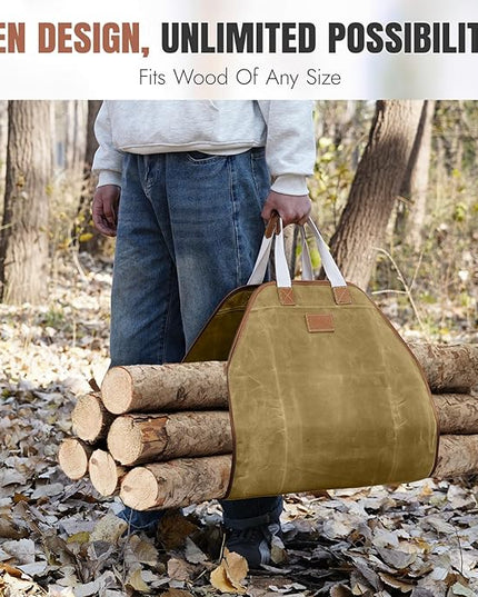 INNO STAGE Canvas Log Carrier Bag,Durable Wood Tote,Fireplace Stove Accessories,Extra Large Firewood Holder with Handles for Camping (44" L x 21" W-Khaki)