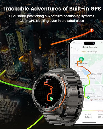 AMAZTIM GPS Smart Watch for Men, 6 Satellite Positioning, Compass, Stainless Steel Body, 50M Waterproof, 470mAh Extra-Large Battery, Answer/Make Call, 1.43" AMOLED Screen, Compatible for Android iOS