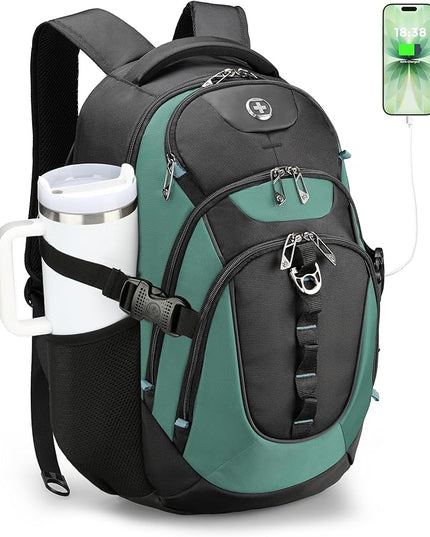 Swissdigital Design Laptop Backpack with USB Charging Port, Travel Backpack Fits 15.6 inches Computer, 31L College School Backpack for Men, Lake Green/Black | SD803-27