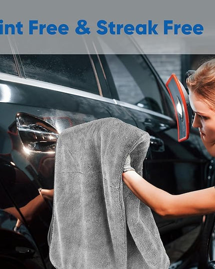 HOMEXCEL Professional Car Drying Towel (36"x 24") with Twisted-Loop Technology, 1200GSM for a Streak-Free Finish – Microfiber Towels for Cars, Trucks, SUVs, RVs and Motorcycles, Grey