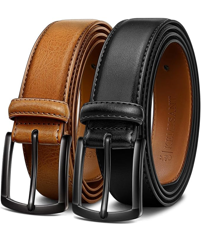 KEMISANT Men Belt 2Pack – Genuine Leather Belt for Men Dress Casual Golf Jeans 1 3/8"