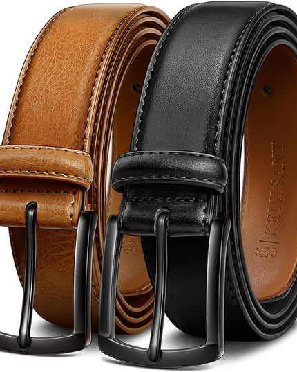 KEMISANT Men Belt 2Pack – Genuine Leather Belt for Men Dress Casual Golf Jeans 1 3/8"