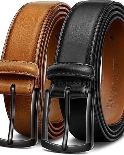 KEMISANT Men Belt 2Pack – Genuine Leather Belt for Men Dress Casual Golf Jeans 1 3/8"