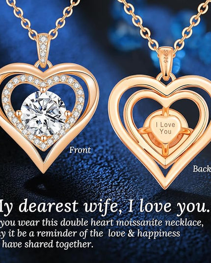 ANDSO Moissanite Heart Pendant Necklaces for Women, 925 Sterling Silver Necklace Engraved with 'I LOVE YOU', Ideal Anniversary Birthday Christmas Jewelry Gifts for Mom Wife Girlfriend Daughter Her