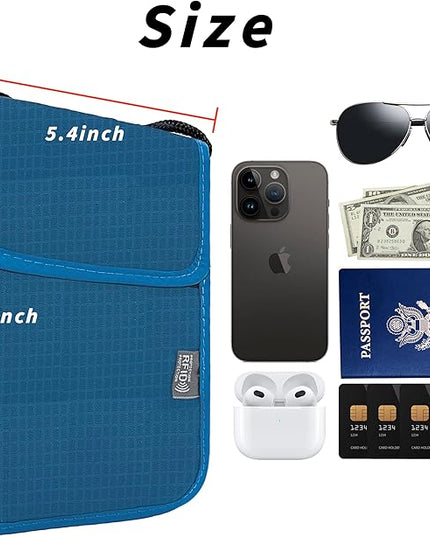 Travel Neck Wallet with RFID Blocking – Passport Holder Organizer Neck Pouch – Portable Easy to Conceal Travel Pouch (Dark Blue)