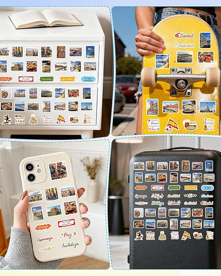 Spain Travel Stickers for Adults- 50 Pcs Spanish Landmark Souvenirs Water Bottle Stickers, Flag Waterproof Scrapbook Decals, Vinyl Sticker for Luggage Laptop Journaling