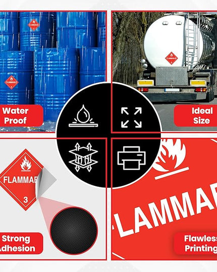 15 x Flammable Stickers and Decals | 10.75 x 10.75 Flammable Sign | Placard Sticker | Inhalation Hazard Placard | Self-adhesive, UV-resistant, Water-proof Hazard Stickers