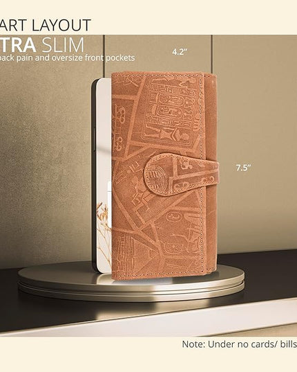 Real Leather Women Wallet Leather with RFID Blocking -Trifold Card Holder Designer Ladies Clutch with ID Window Wallets