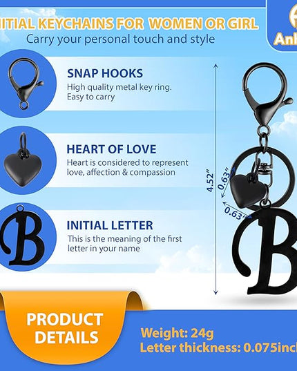 A-Z Heart Initial Letter Keychain, Stainless Steel Alphabet Charm for Handbags, Gift for Women and Girls